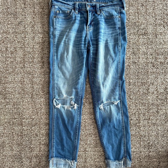 Abercrombie and Fitch Distressed Mid Rise Cropped Jeans size 00 w24 - Picture 3 of 6